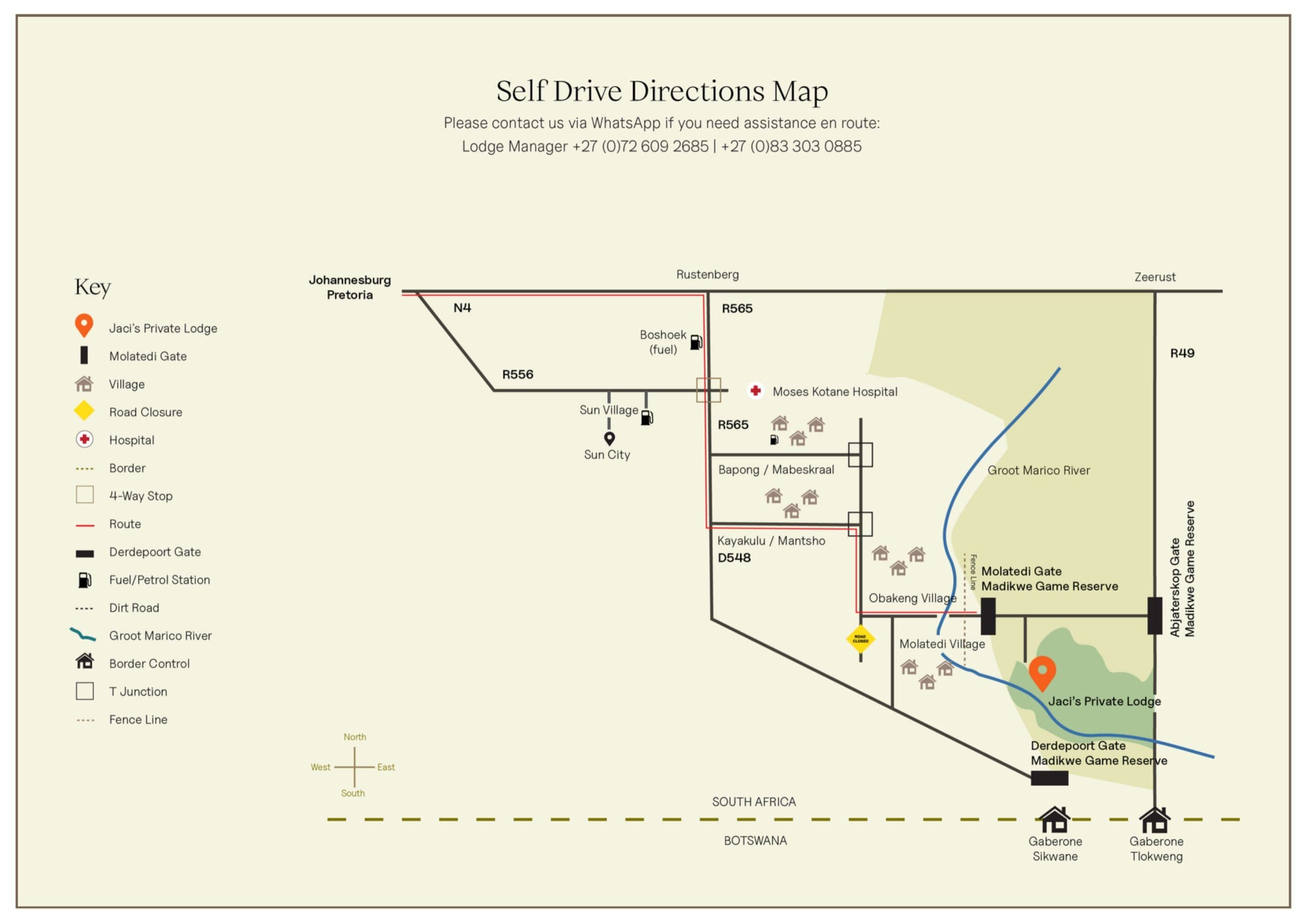 From Johannesburg via Molatedi Gate map
